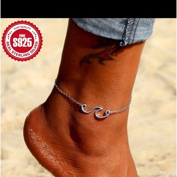 ♥️925 Sterling Silver Wave Ladies Anklet. - Picture 2 of 8
